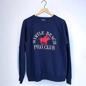 Vintage 80s 90s Navy Blue Crew Neck Pullover Sweatshirt Myrtle Beach Polo Club L